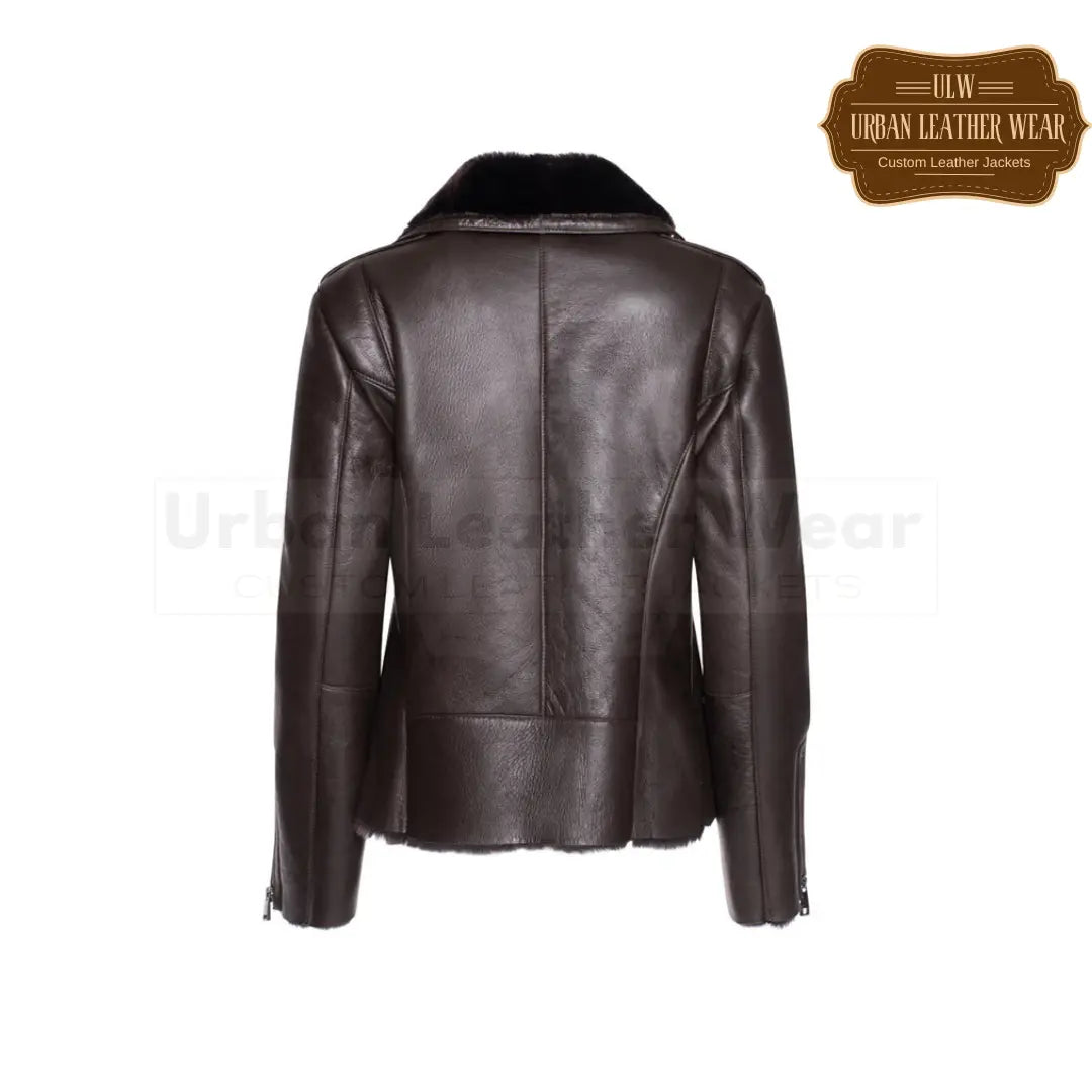 Shop our Women Brown Shearling Straight Moto Jacket.