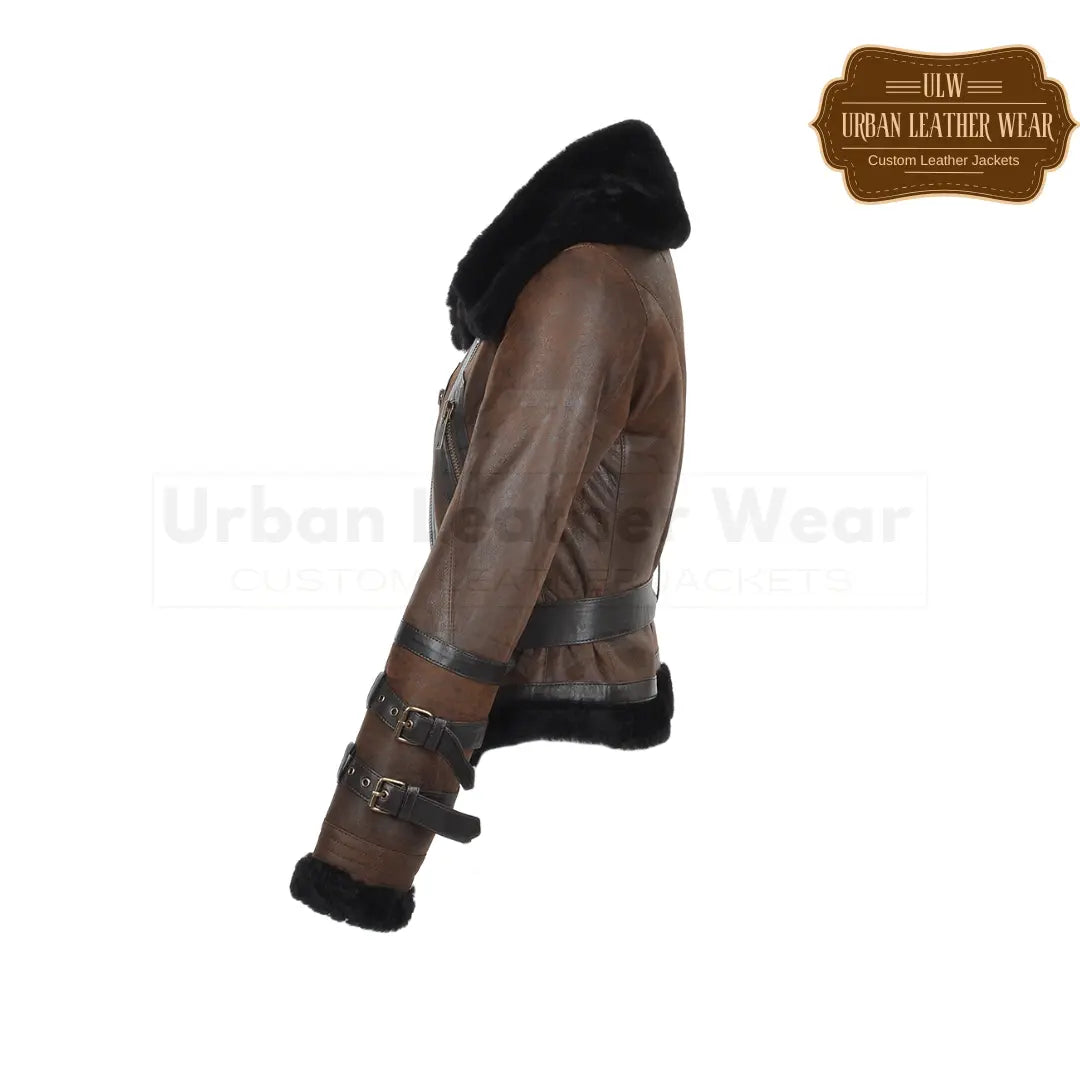 Buy This Women Fitted Shearling Aviator Flying Jacket Brown
