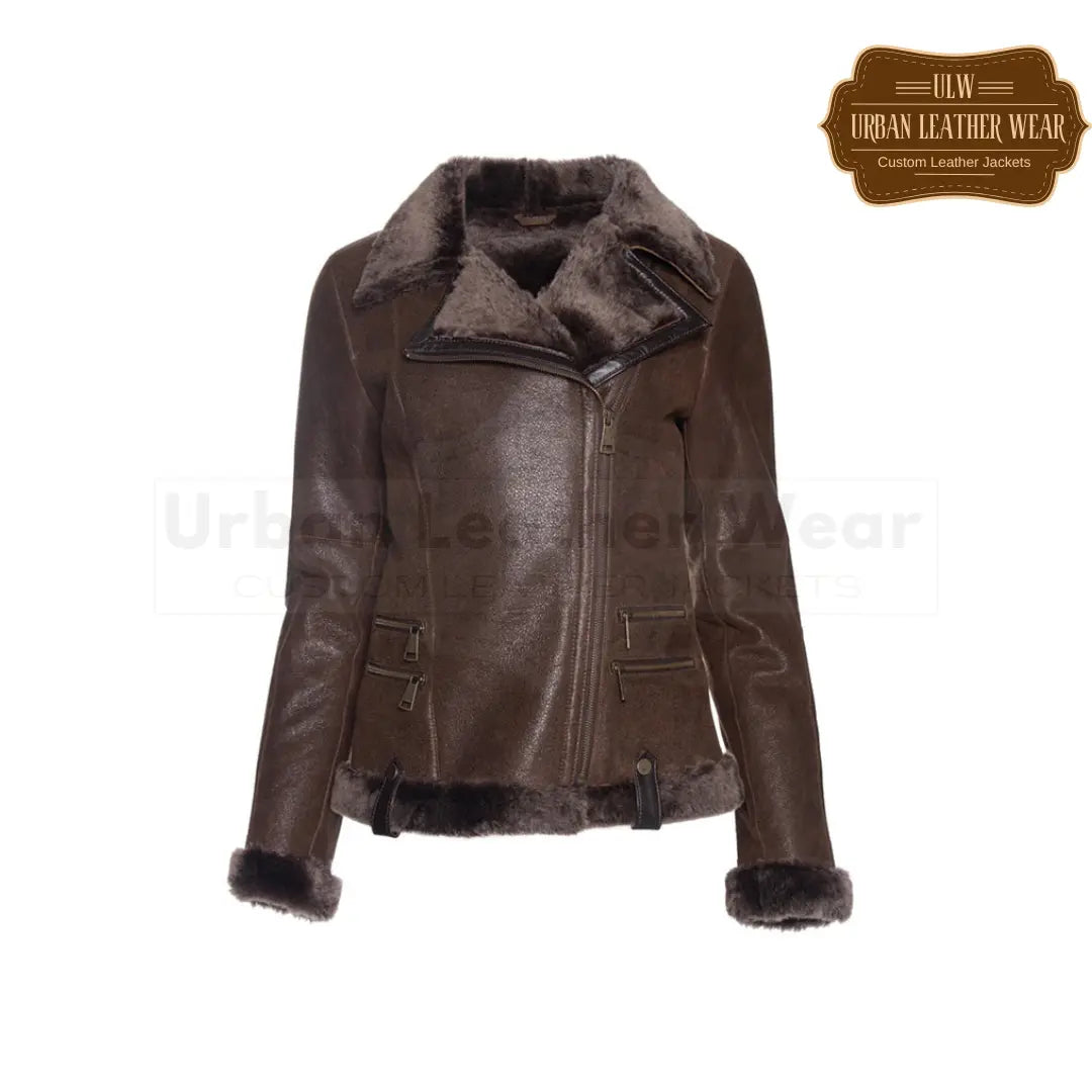 Shop our Women Shearling Tobacco Leather Jacket.