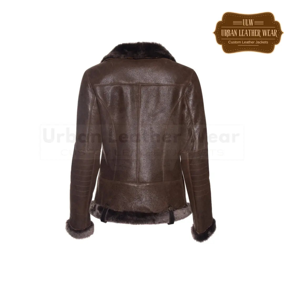 Shop our Women Shearling Tobacco Leather Jacket.
