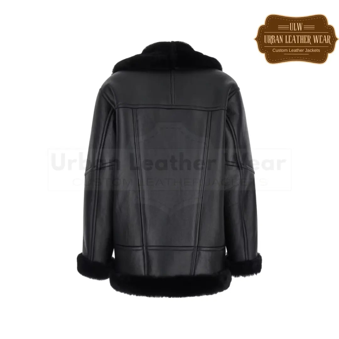 Shop Women Shearling Trim Leather Jacket Front Zip.