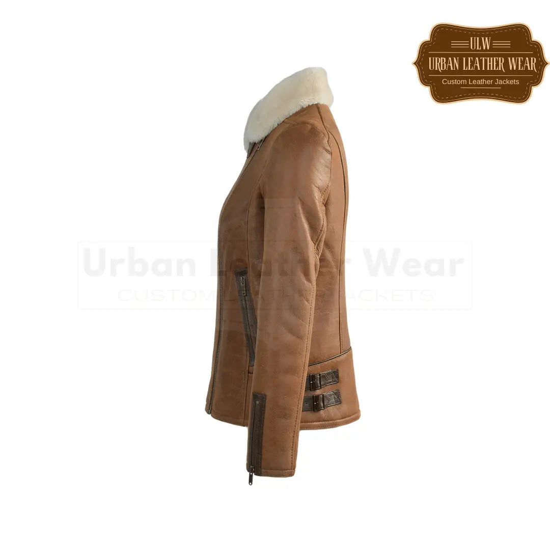Buy our Women Side Zip Biker Shearling Pilot Jacket.