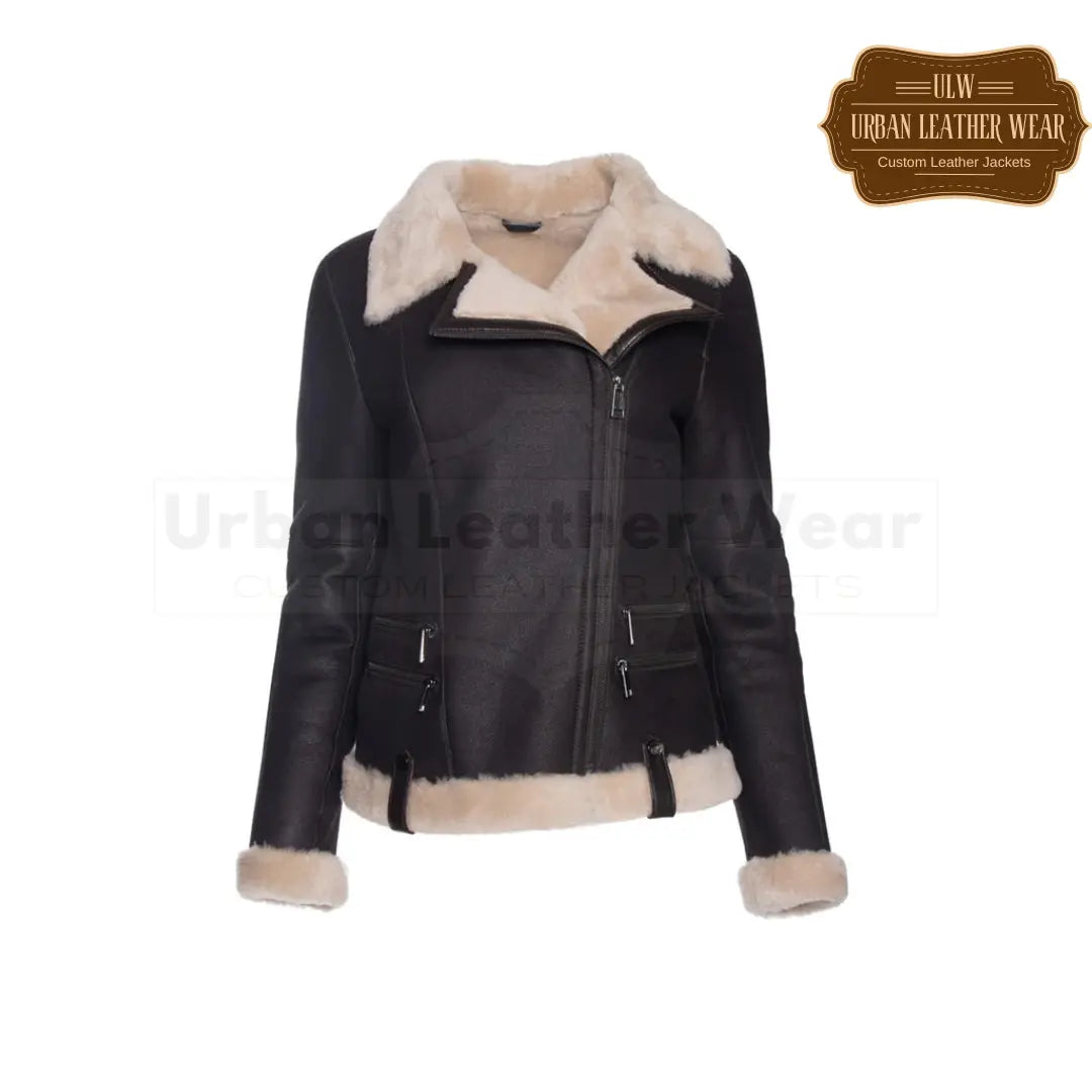 Shop Women Vanila Fur Shearling Black Leather Jacket.