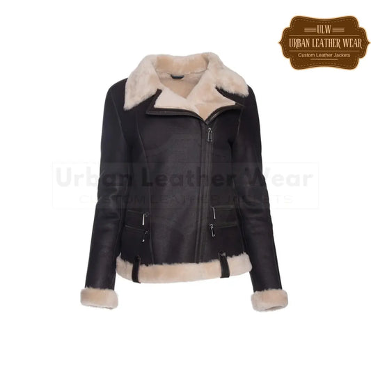 Shop Women Vanila Fur Shearling Black Leather Jacket.
