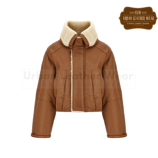 Women Shearling Pea Coat Fur Brown URBAN LEATHER WEAR LTD
