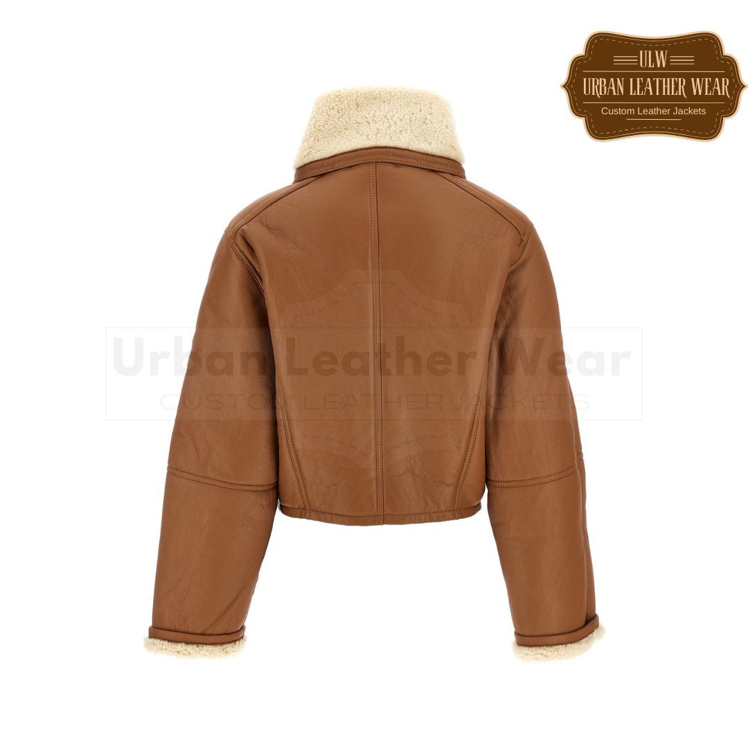 Women Shearling Pea Coat Fur Brown URBAN LEATHER WEAR LTD