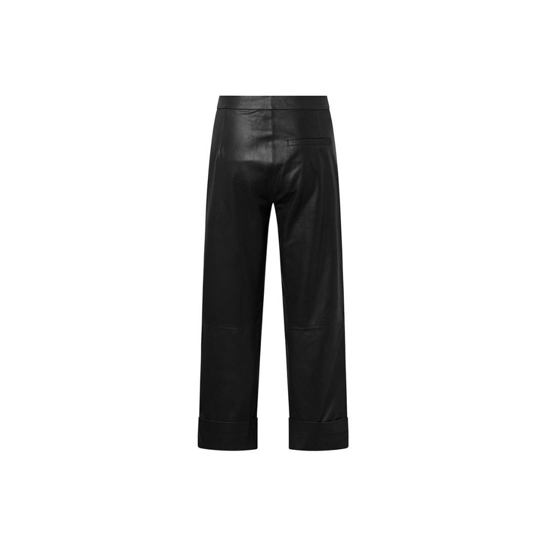 Women fold-up leather trousers - Black URBAN LEATHER WEAR LTD