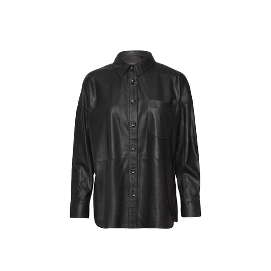 Long sleeve women's leather shirt black URBAN LEATHER WEAR LTD
