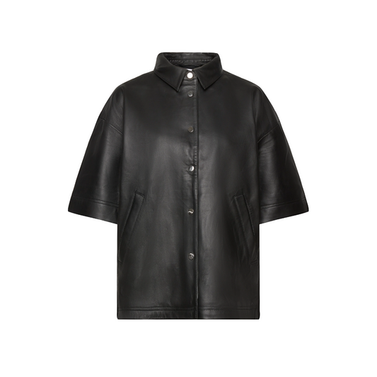 Women black leather shirt - short sleeves URBAN LEATHER WEAR LTD