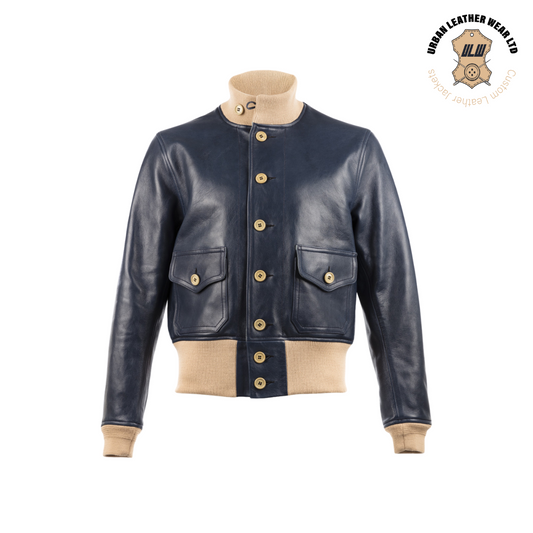 A-1 Blue Leather Bomber Jacket URBAN LEATHER WEAR LTD