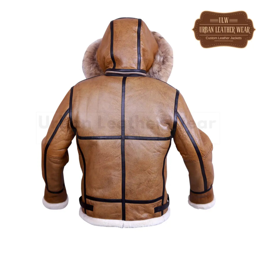 Shop our B3 Bomber Hoodie Shearling Aviator Light Brown Leather Jacket.