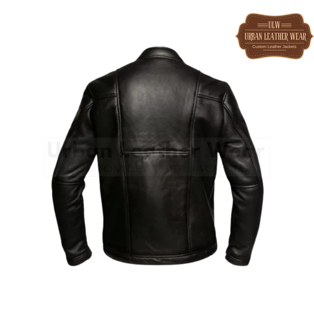 Men Black Shearling Biker Jacket