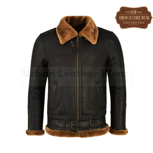 Men B3 Fur Shearling Bomber Jacket in Ginger Brown