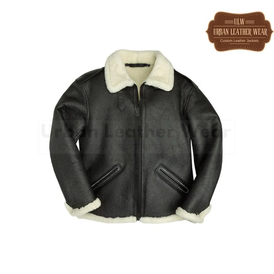 B6 Black Shearling Leather Bomber Jacket

