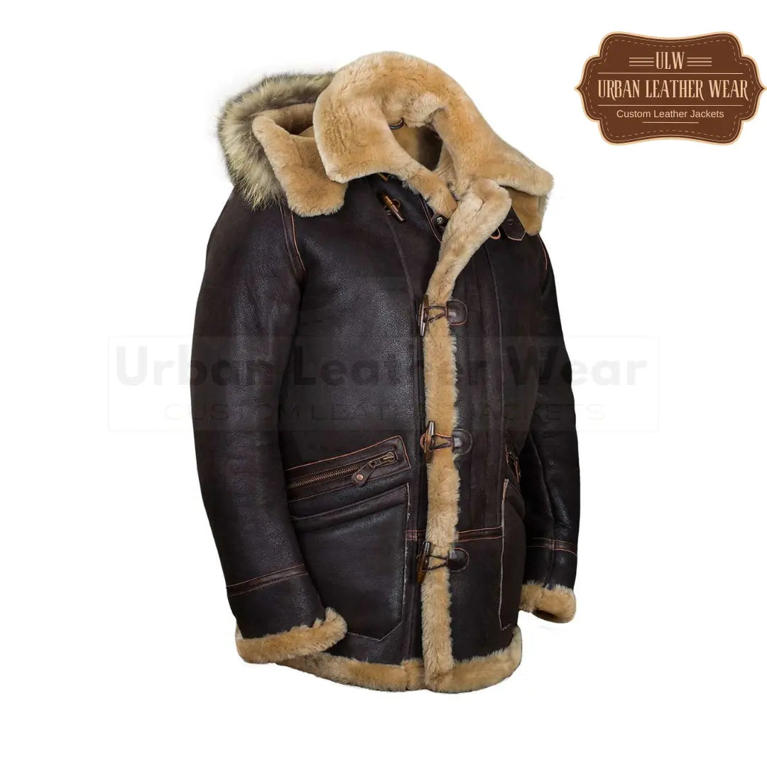 B7 Men Bomber Shearling Leather Parka Jacket