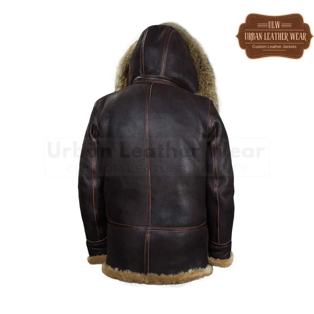 B7 Men Bomber Shearling Leather Parka Jacket