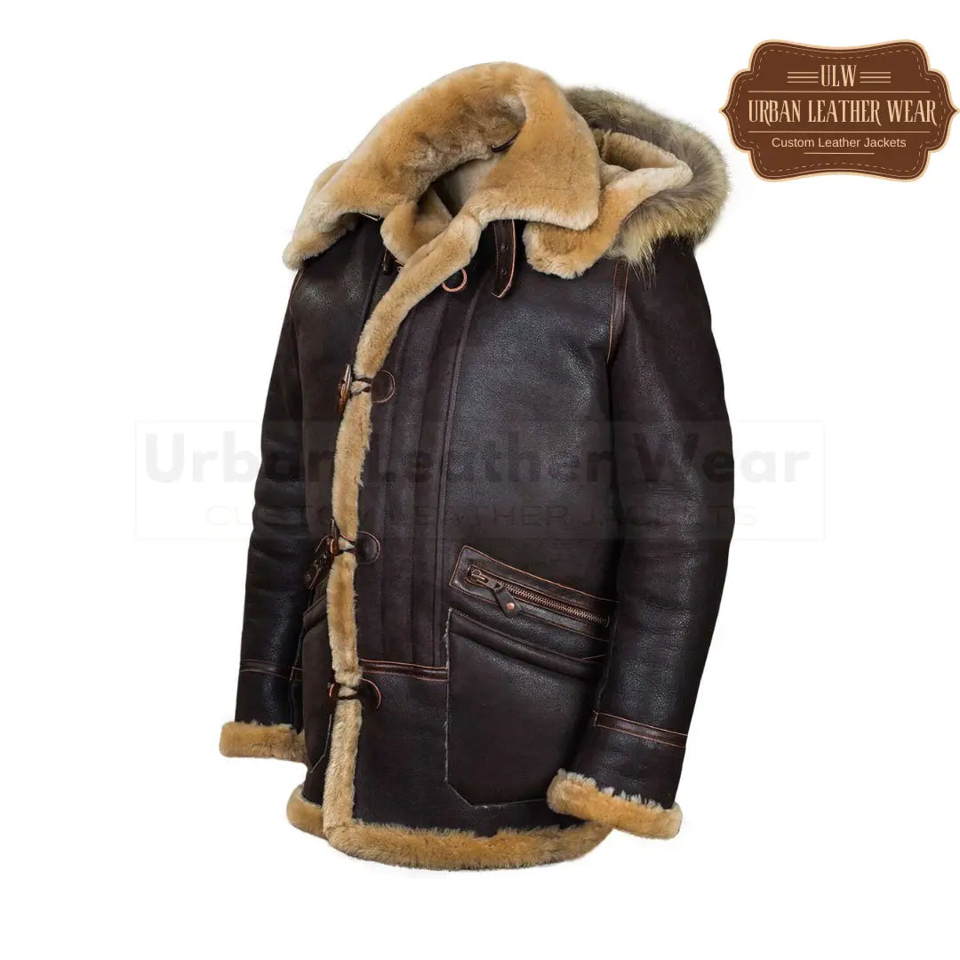 B7 Men Bomber Shearling Leather Parka Jacket

