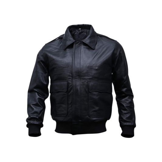 Black A-2 Casual Leather Jacket URBAN LEATHER WEAR LTD