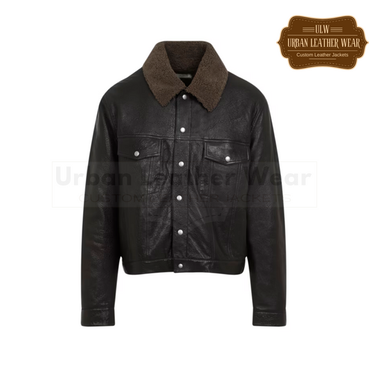 Black Real Leather Trucker Shearling Jacket