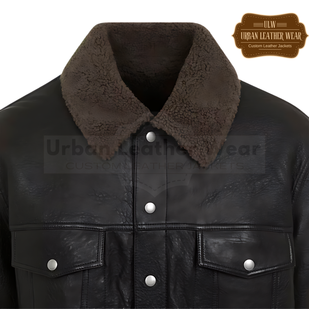 Shop our Black Real Leather Trucker Shearling Jacket. Made with high-quality materials,