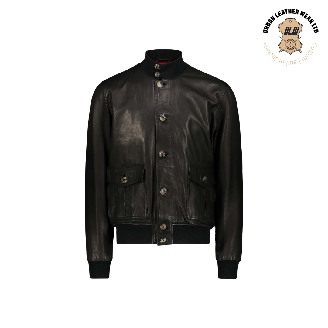 Men Black A-1 Bomber Leather Jacket URBAN LEATHER WEAR LTD