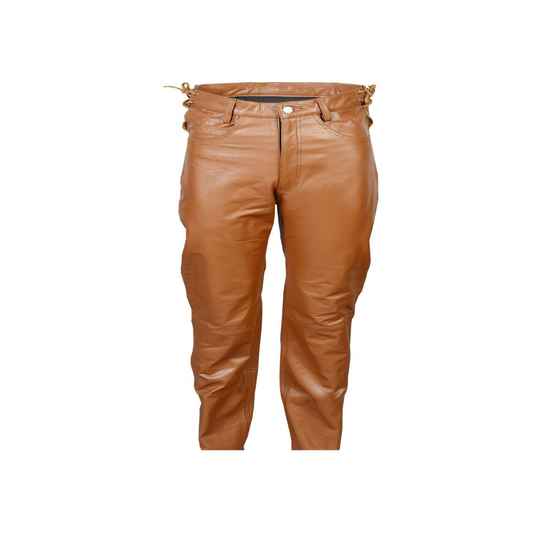 Brown Leather Biker Pant - Side Laces URBAN LEATHER WEAR LTD