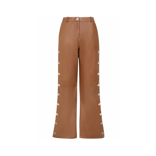 Brown Side Button Leather Trouser URBAN LEATHER WEAR LTD