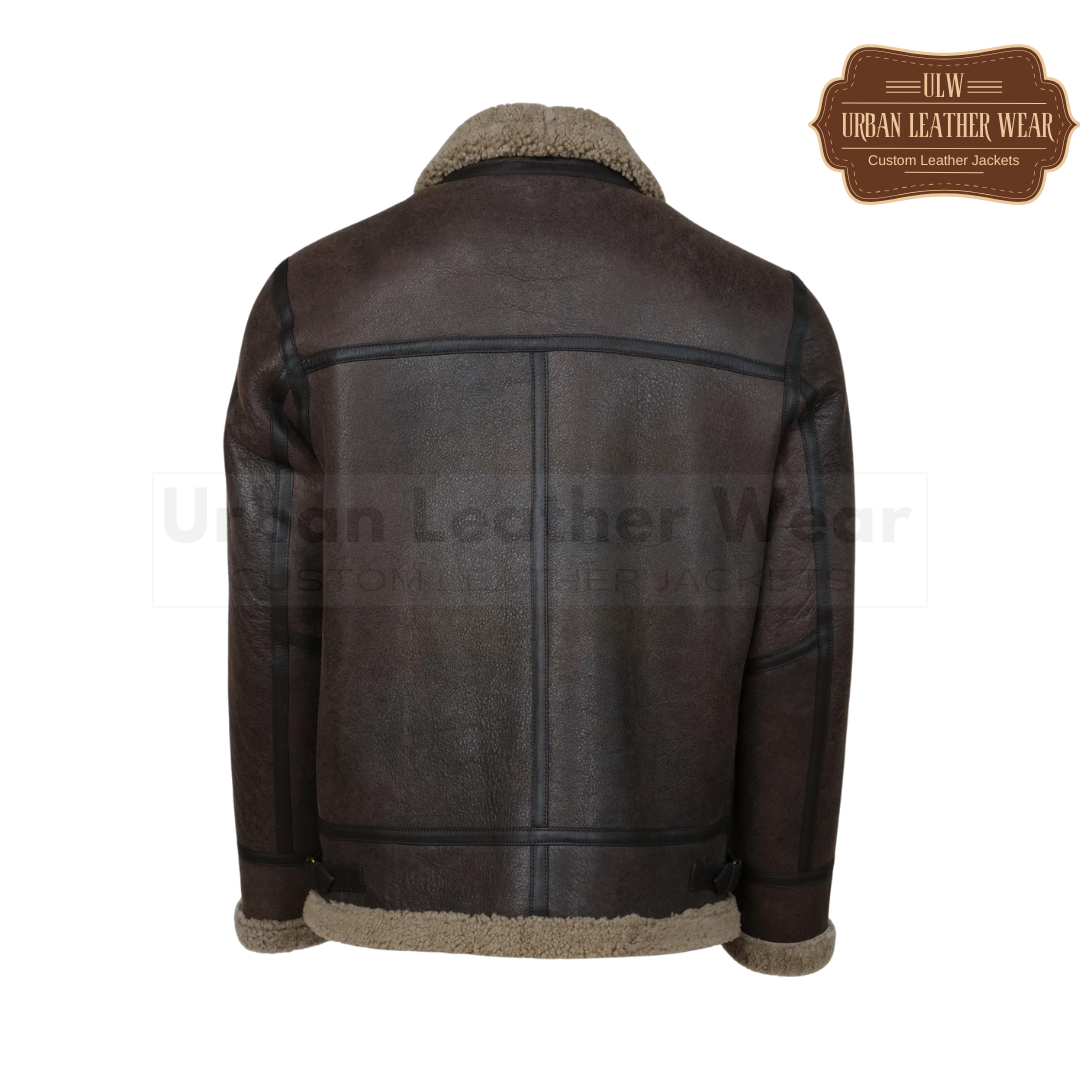 Men Dark Oak Shearling Leather Jacket
