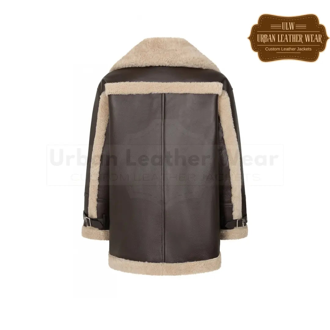 Shop Double-Breasted Shearling Coat Real Leather. This genuine leather coat combines warmth and style with a double-breasted design and soft shearling lining.