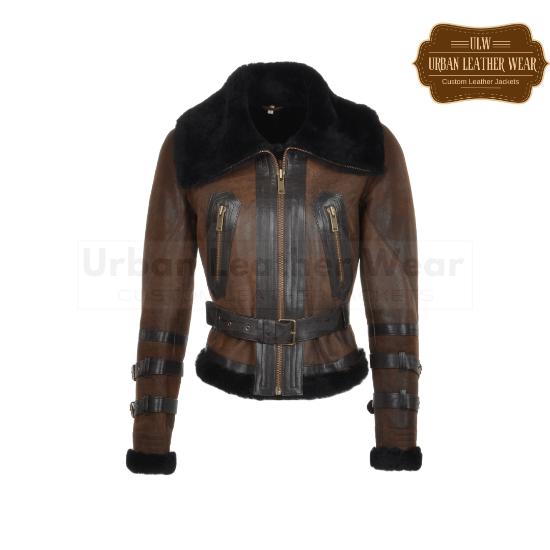 Buy This Women Fitted Shearling Aviator Flying Jacket Brown 