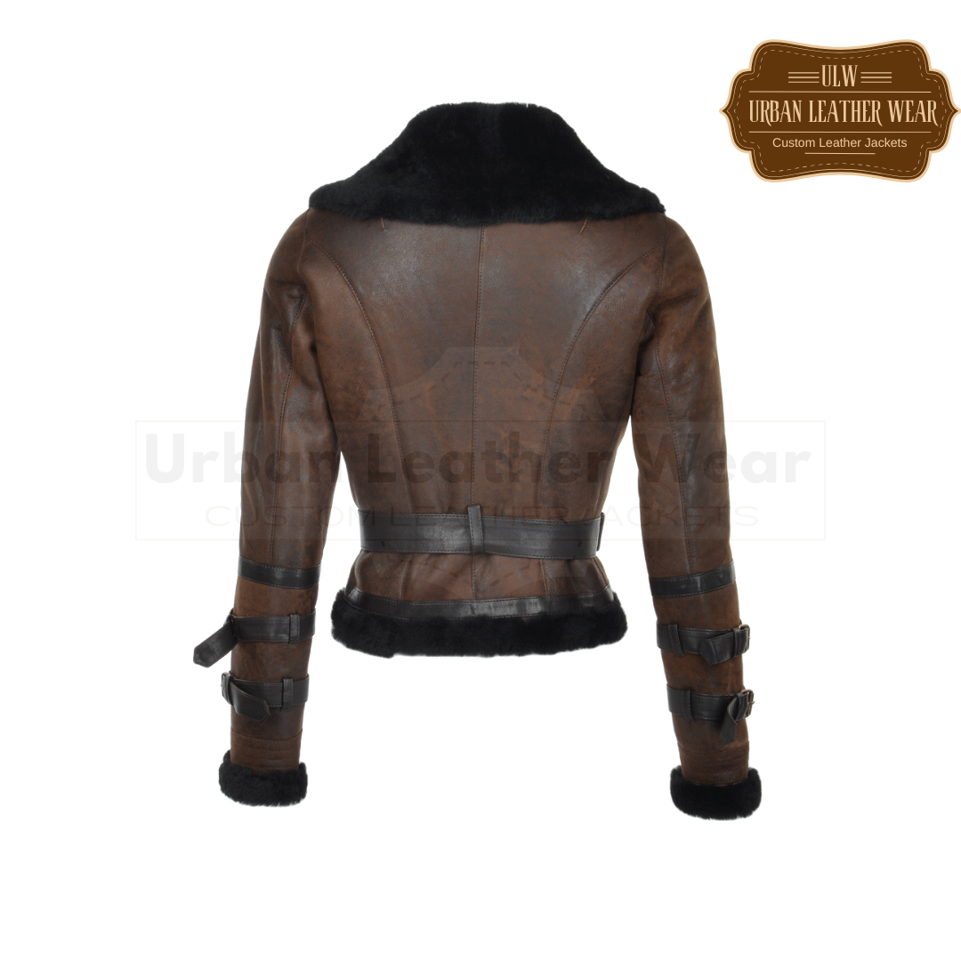 Buy This Women Fitted Shearling Aviator Flying Jacket Brown 