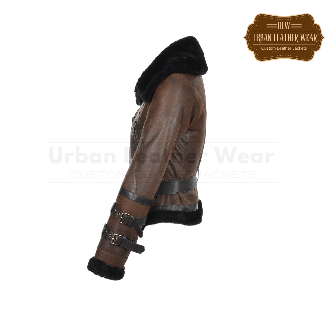 Buy This Women Fitted Shearling Aviator Flying Jacket Brown 