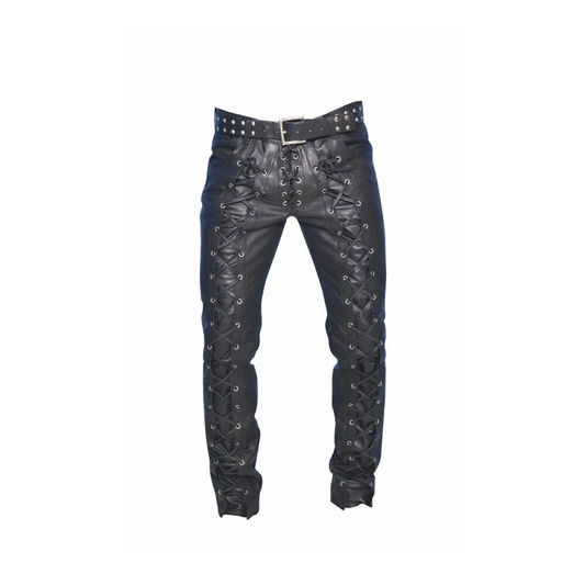 Front Back Laces Up Men Leather Pants URBAN LEATHER WEAR LTD