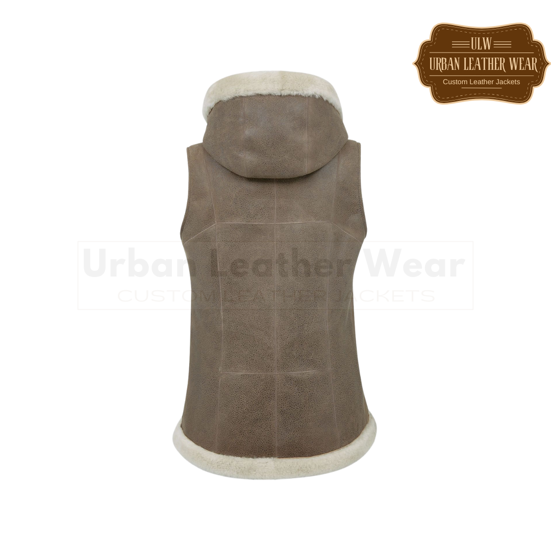 Women Hooded Shearling Body warmer URBAN LEATHER WEAR LTD