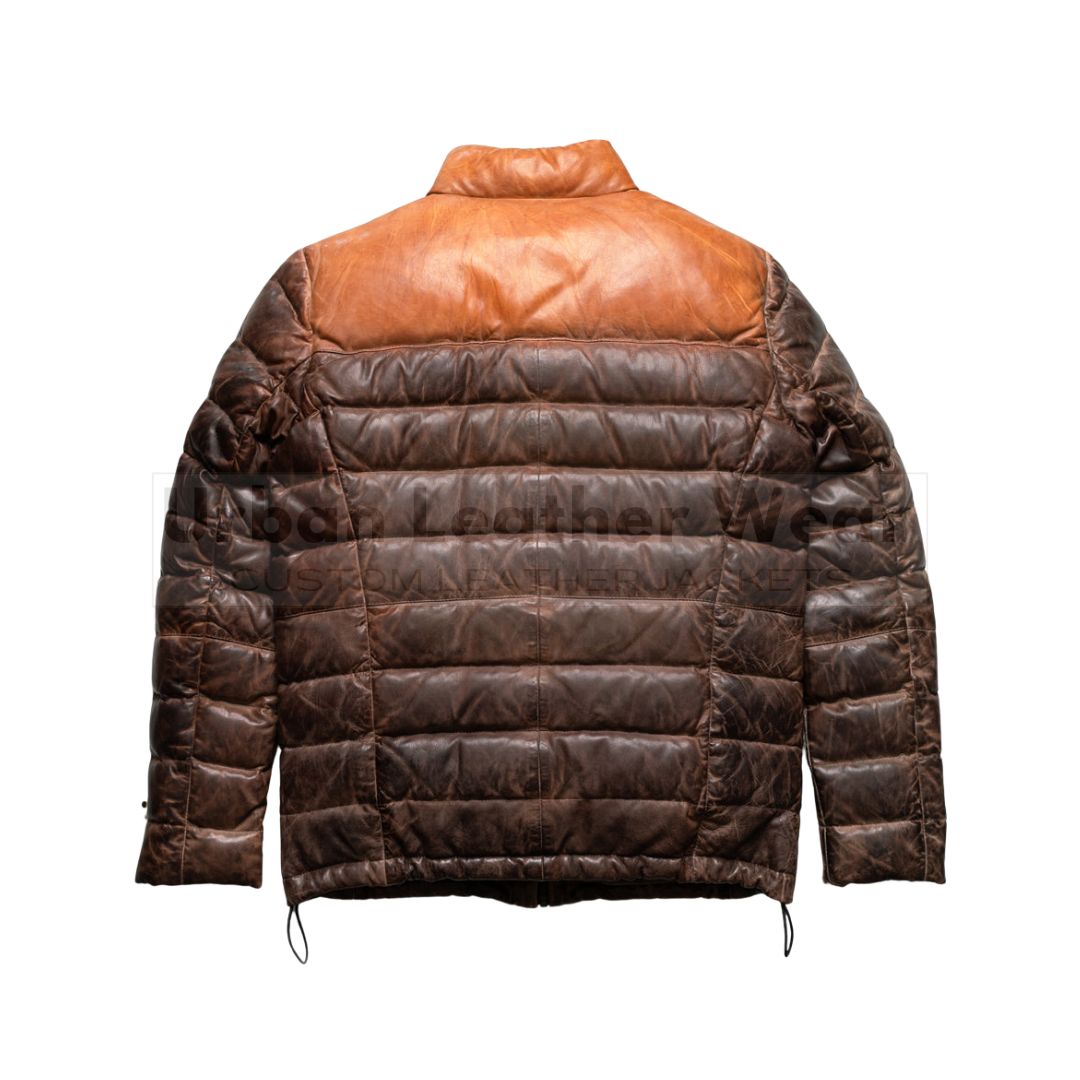 Men leather down jacket brown
