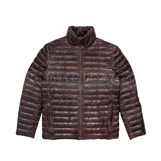 Men Leather down jacket burgundy
