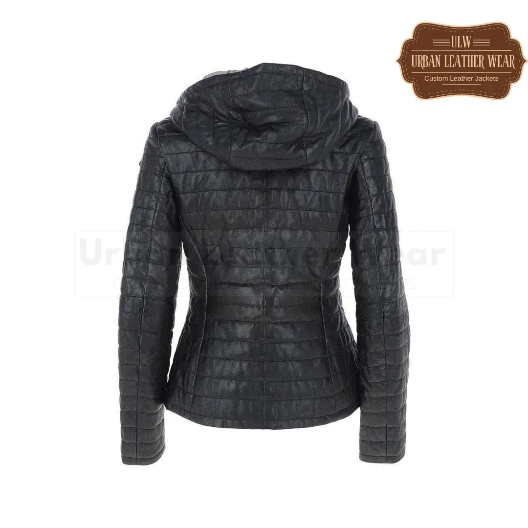 Ladies Hooded Quilted Real Leather jacket
