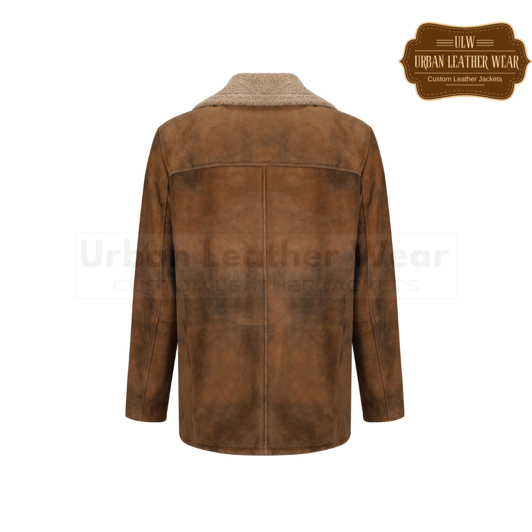 Double Breasted Jacket Shearling Leather Pea Coat URBAN LEATHER WEAR LTD