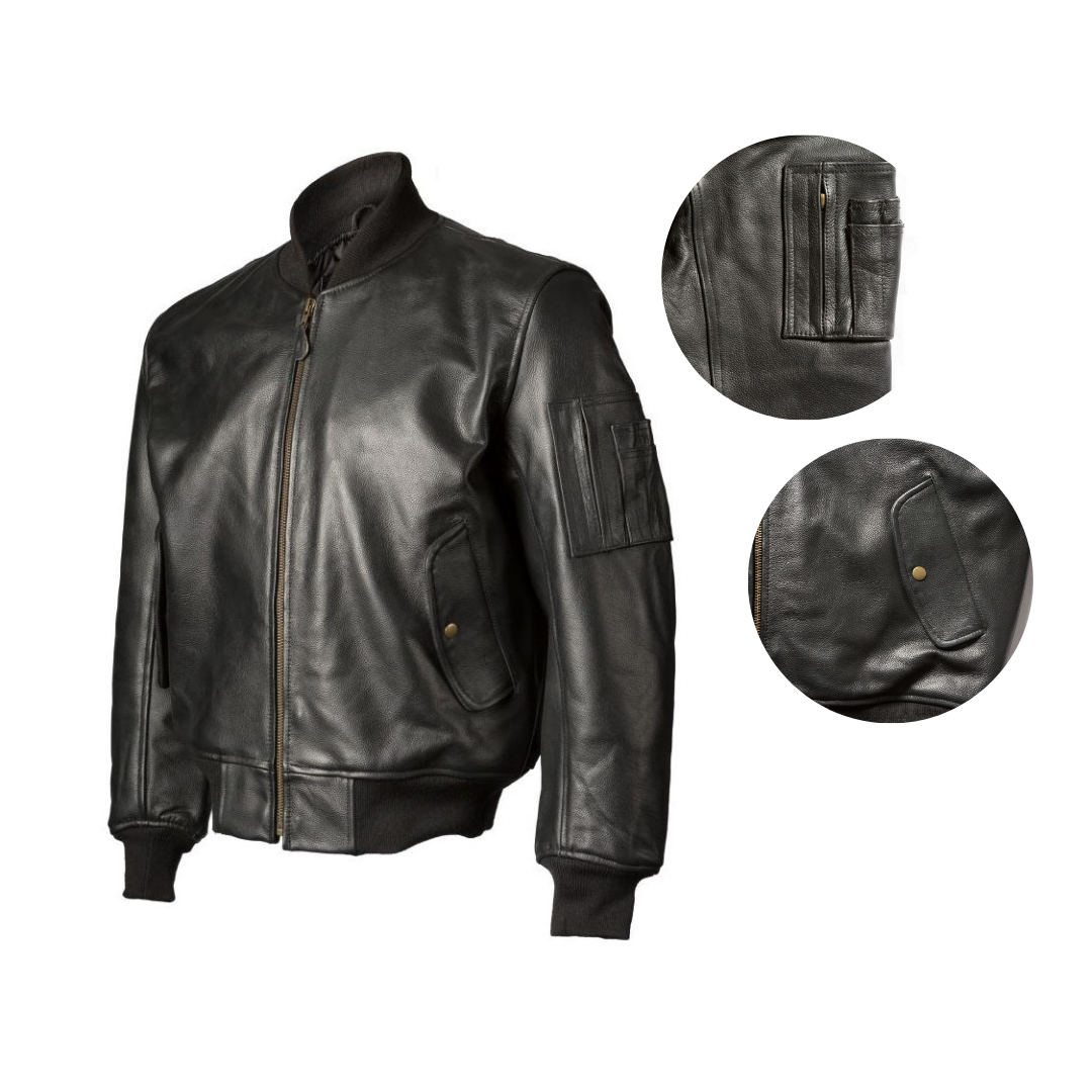 Leather MA-1 Flight Jacket Black URBAN LEATHER WEAR LTD