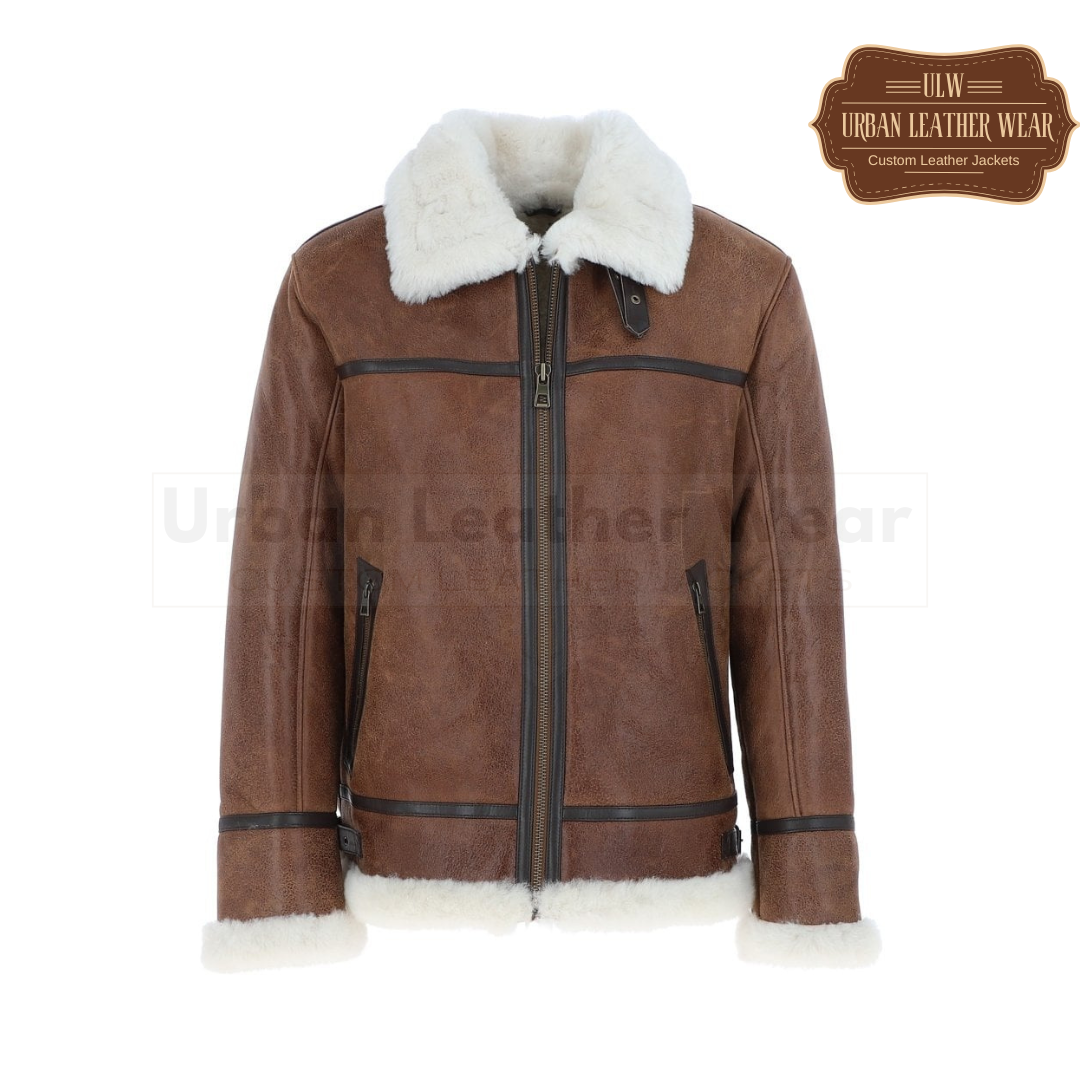 Men Antique Shearling Pilot Leather Jacket