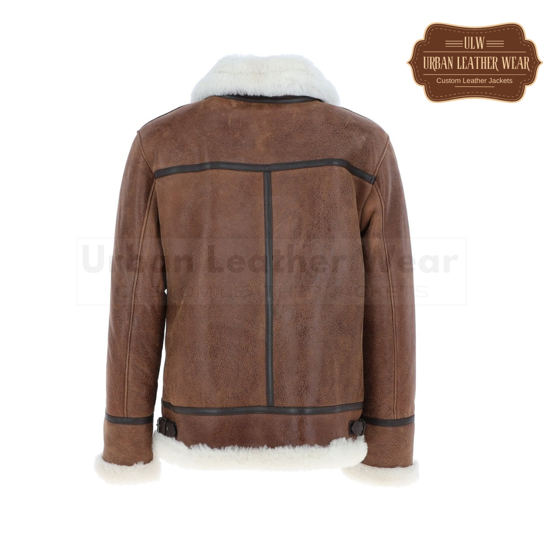 Men Antique Shearling Pilot Leather Jacket