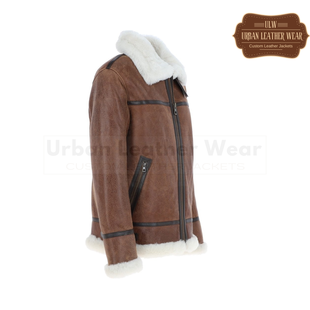 Men Antique Shearling Pilot Leather Jacket

