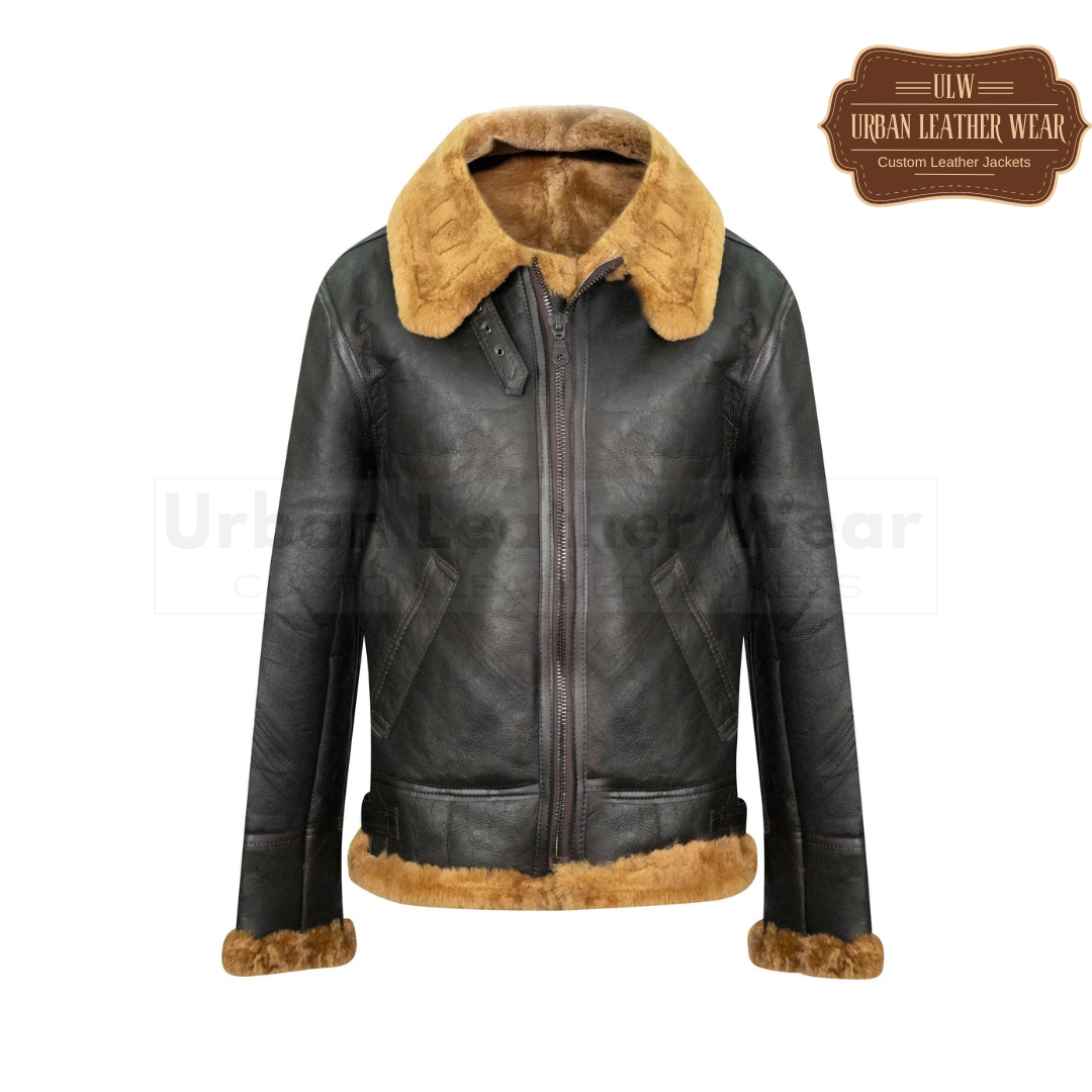 Men B3 Shearling Bomber Leather Jacket in Ginger