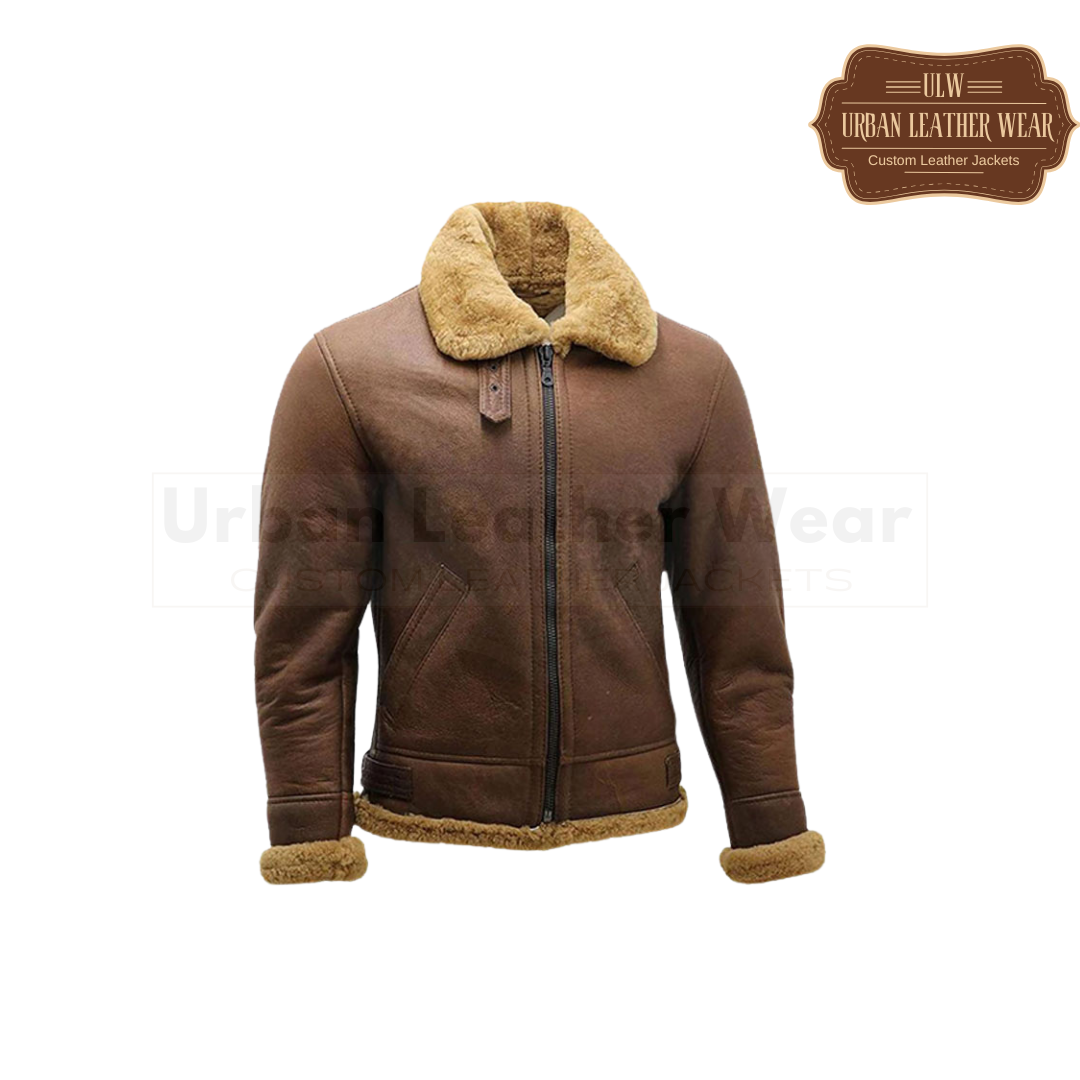 Men Brown B3 Shearling WW2 Bomber Leather Jacket