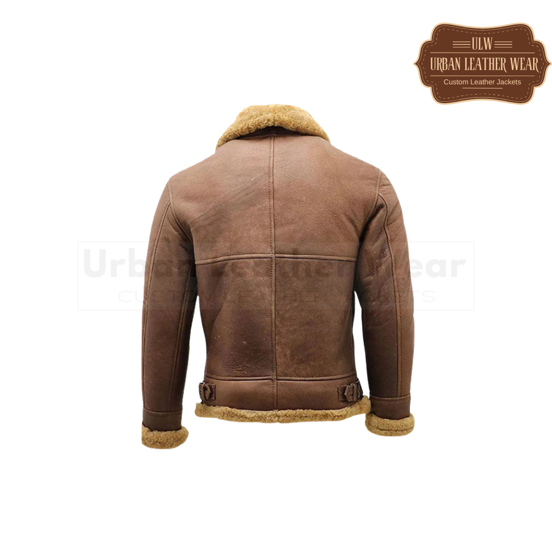 Men Brown B3 Shearling WW2 Bomber Leather Jacket

