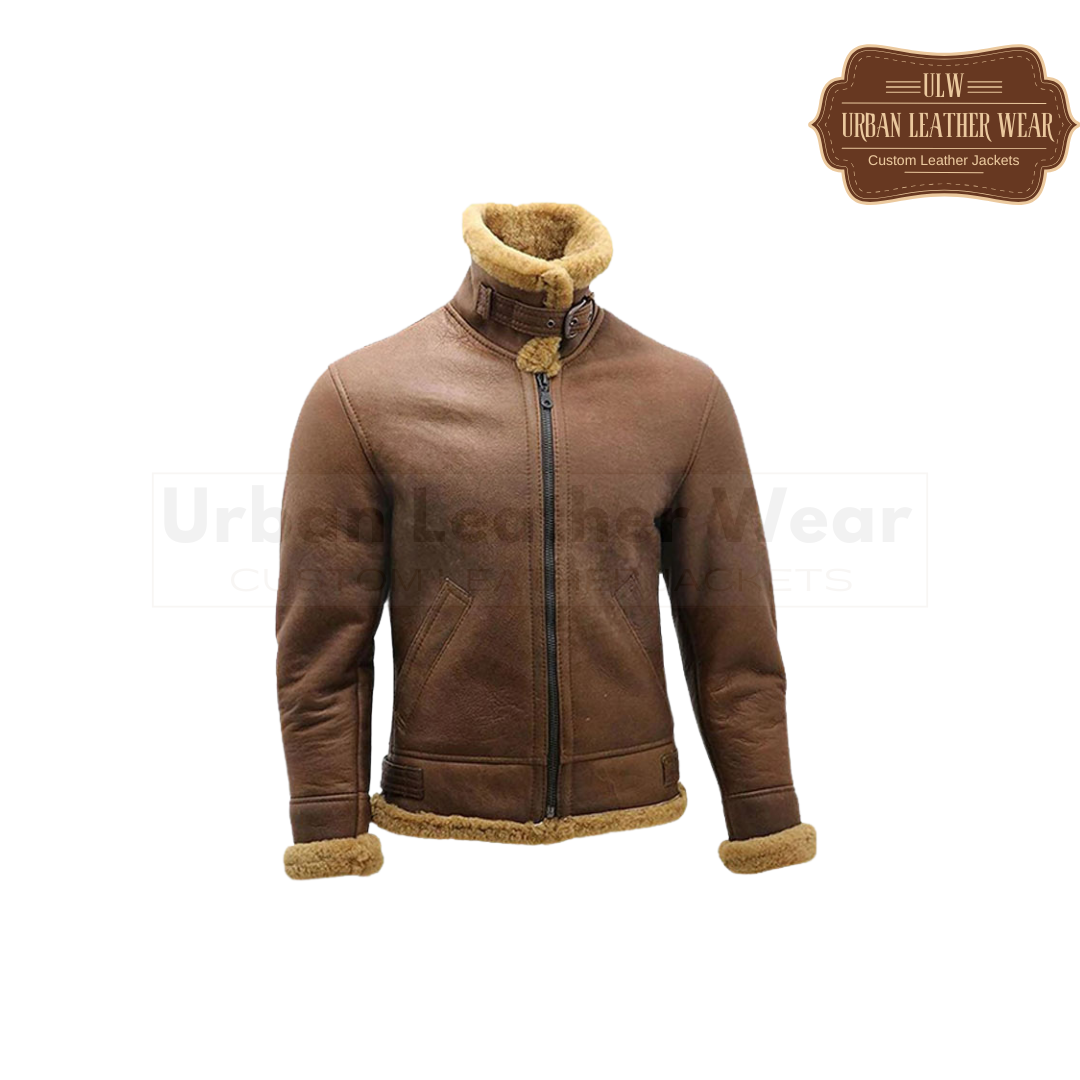 Men Brown B3 Shearling WW2 Bomber Leather Jacket