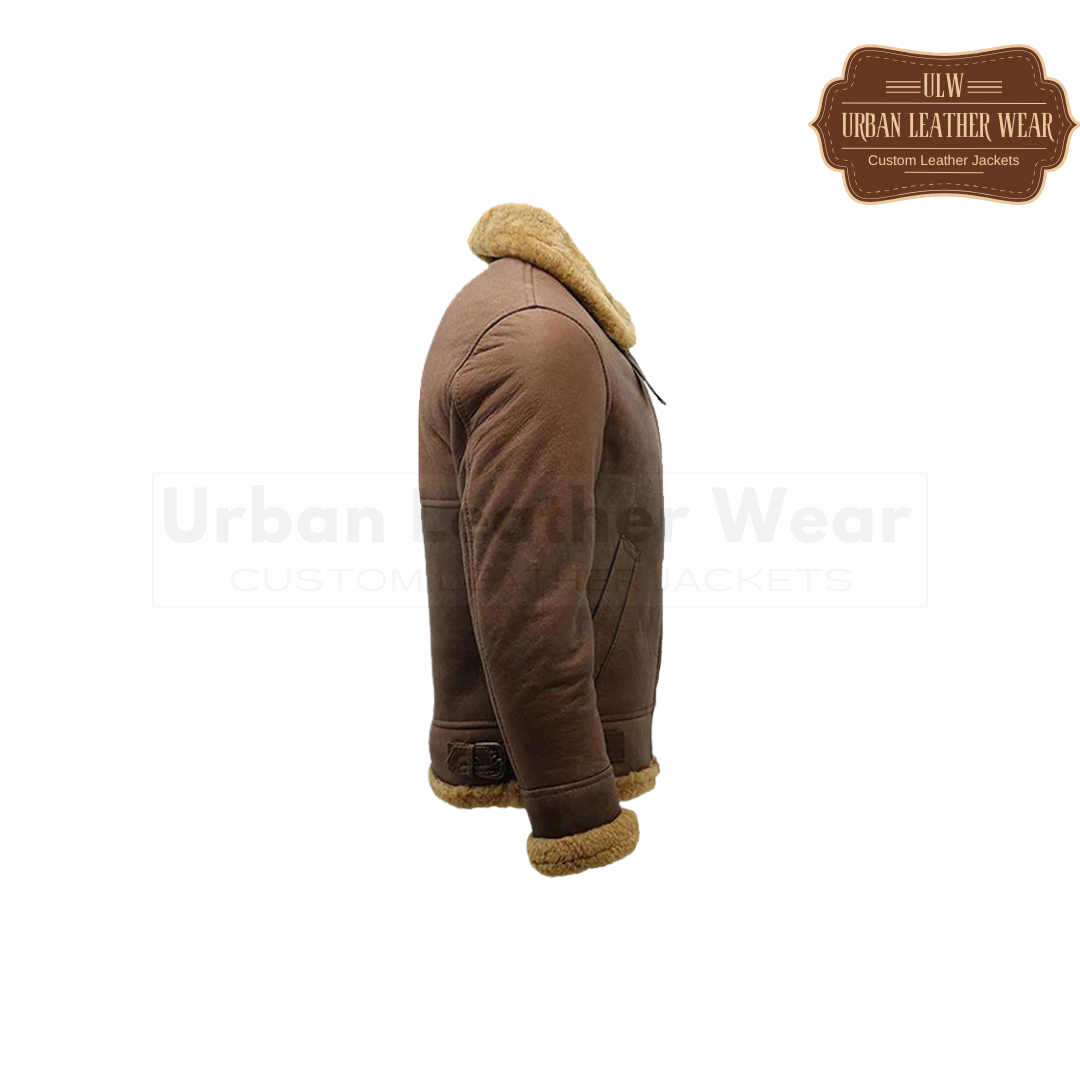 Men Brown B3 Shearling WW2 Bomber Leather Jacket

