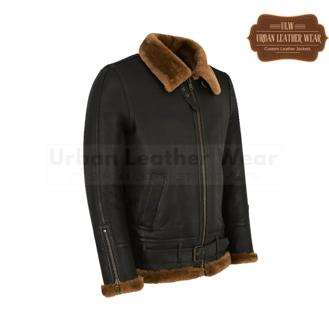 Men B3 Fur Shearling Bomber Jacket in Ginger Brown