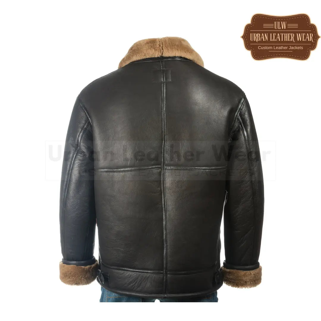 Men Brown and Ginger B3 Style Vertical Zip Aviator Pilot Flight Shearling Leather Jacket