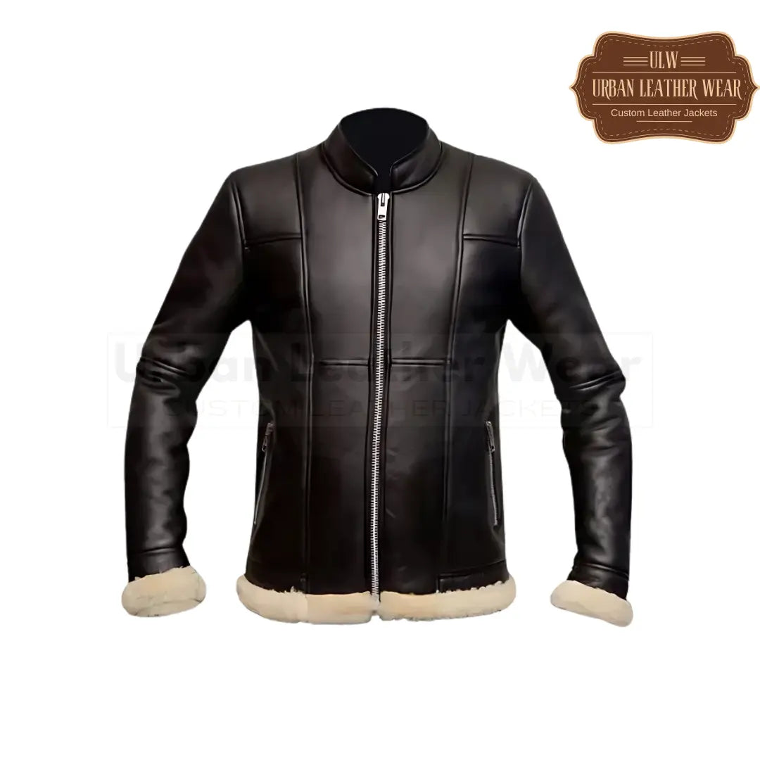 Men Black Shearling Biker Jacket